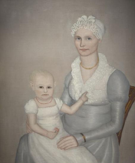 Ammi Phillips Mrs. Wilbur Sherman and daughter Sarah Germany oil painting art